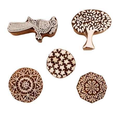 Set of 5 Piece New Mix Wooden Printing Blocks